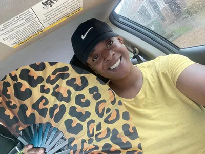 Customer photo of Leopard Print Rave Bamboo Folding Hand Fan / Clack Fan - Large by Mariah D.