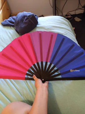 Customer photo of Bisexuality Pride Bamboo Folding Hand Fan / Clack Fan - Large by Keri W.