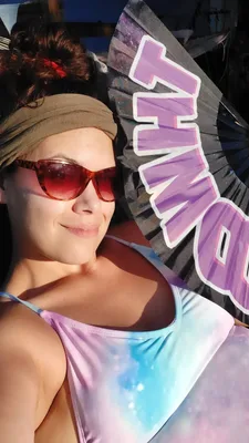 Customer photo of Thwoorp In Space Rave Bamboo Folding Hand Fan / Clack Fan - Large by Nicole J.